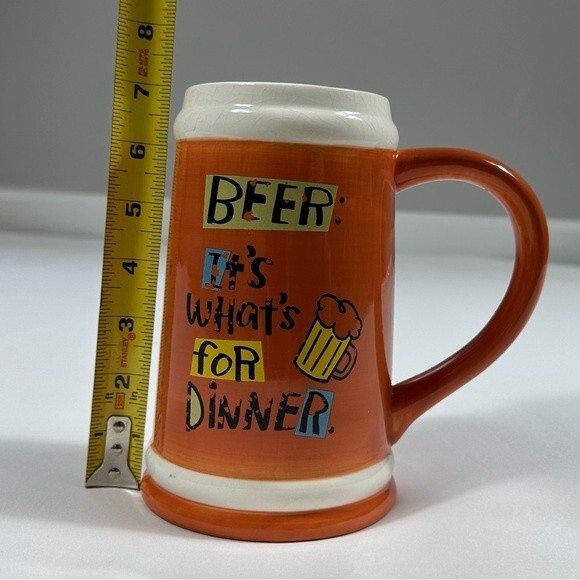 Hallmark Shoebox Beer It's What's For Dinner Orange & White Large Stein Cup Mug - Picture 6 of 8